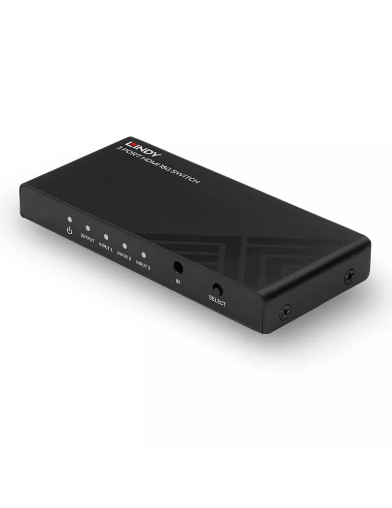 LINDY 38232 - Conmutador HDMI de 3 puertos 18G - Conmuta 3 fuentes 4K 60 a 1 pantalla LINDY LIN38232 | MusicGoodDeal