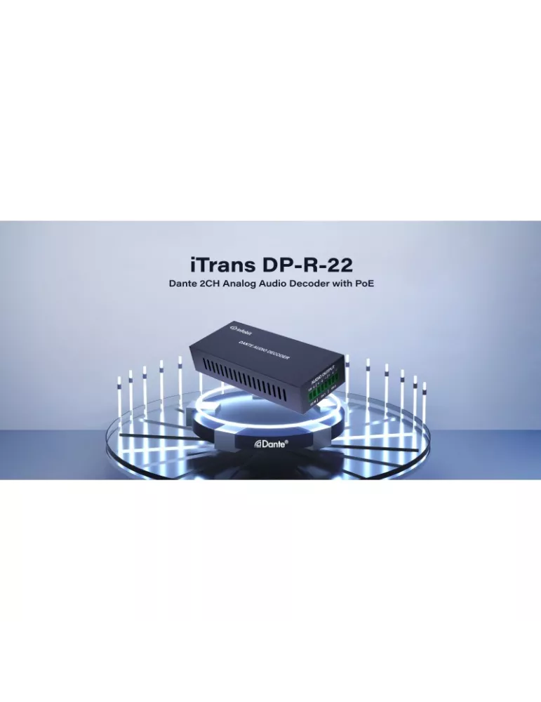 INFOBIT DPR22 Receptor Decodificador de audio analógico DANTE - iTrans DP-R-22 con POE y puerto Phoenix INFOBIT INFDPR22 | Mus