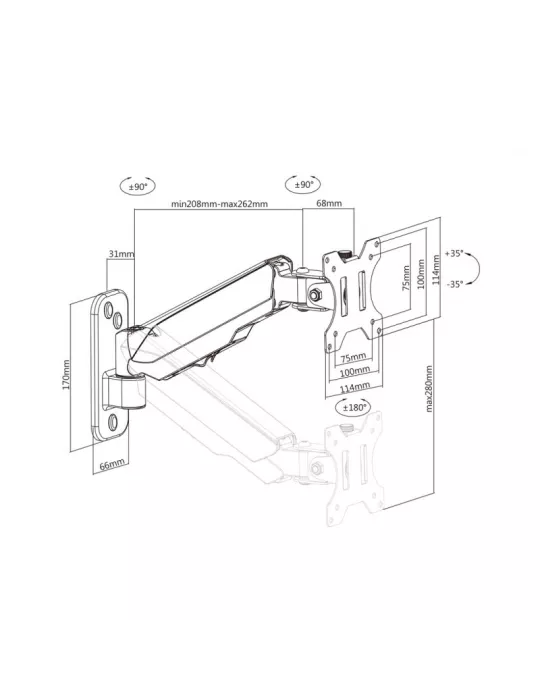 MULTIBRACKETS 0013 Support mural articulé Multibrackets Monitormount Wall Basic Single - écran de 17" - 32" VESA Max 100x100