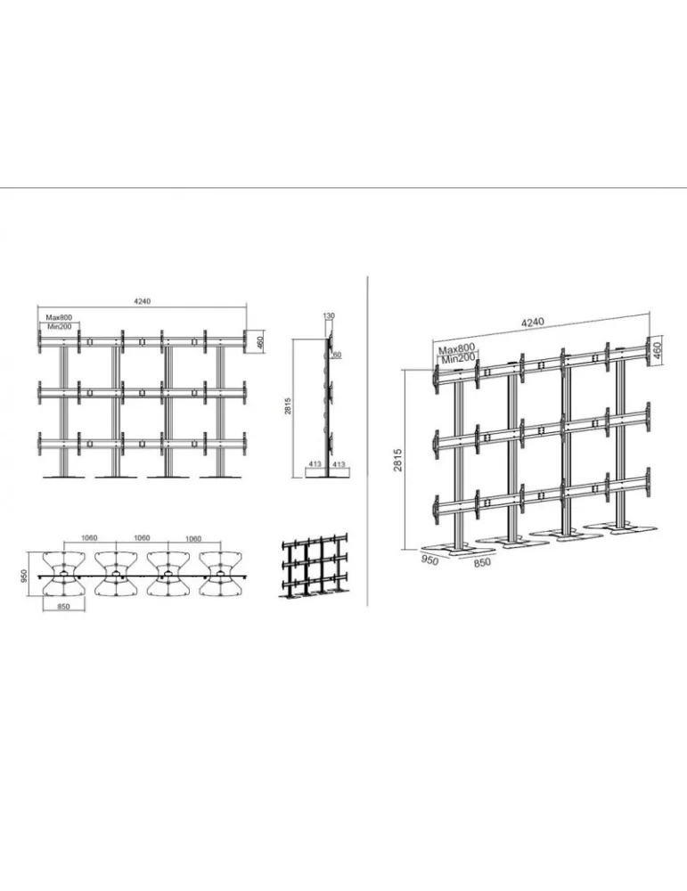 MULTIBRACKETS 7253 Support sol Multibrackets Public Video Wall Stand - 9 écrans 65-75  VESA Max 800x400 MULTIBRACKETS MUL7253