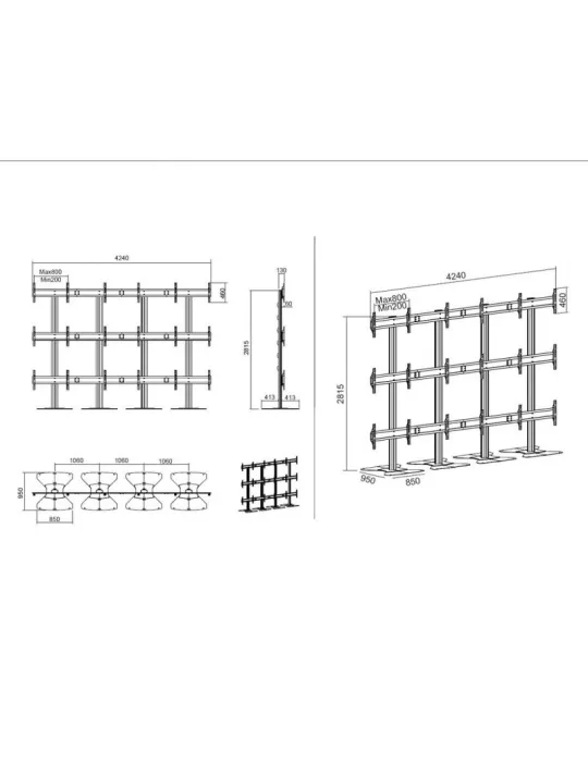MULTIBRACKETS 7253 Support sol Multibrackets Public Video Wall Stand - 9 écrans 65-75  VESA Max 800x400 MULTIBRACKETS MUL7253