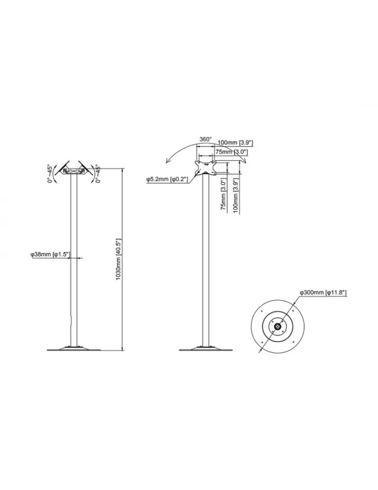 MULTIBRACKETS 3069 Soporte de suelo Multibrackets Serie M Pro Single Pole Floorbase B2B - 2 pantallas 7 -30  VESA Max 100x100