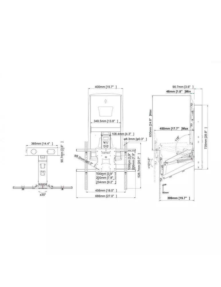 MULTIBRACKETS 5926 Support mural motorisé Multibrackets Motorized Recessed Pull Down Full Motion Flexarm - écran 32"-86" VESA M