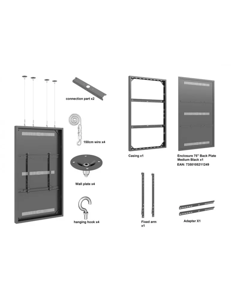 MULTIBRACKETS 3731 Caisson avec Elingues Multibrackets Enclosure 75  Wire Medium Black - écran 75  VESA Max 600x400 MULTIBRACK