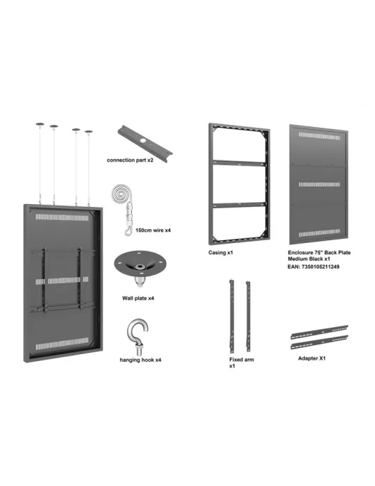 MULTIBRACKETS 3731 Caisson avec Elingues Multibrackets Enclosure 75  Wire Medium Black - écran 75  VESA Max 600x400 MULTIBRACK