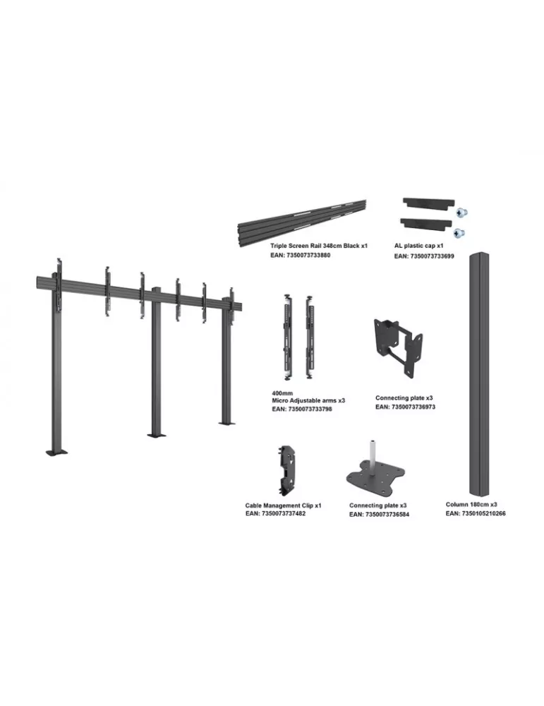 MULTIBRACKETS 3427 Support sol a fixer pour mur vidéo Multibrackets Floormount Column Pro 3x1 MBFM3x1U 180 - 3 écrans 32-65" VE