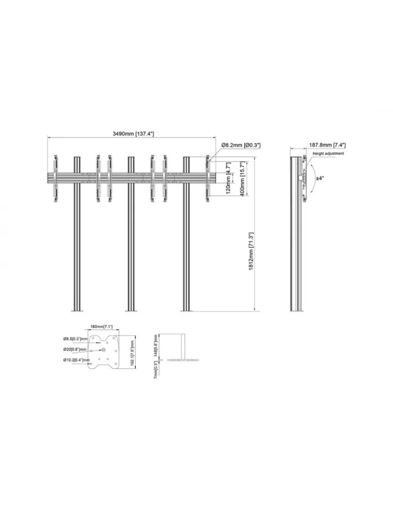 MULTIBRACKETS 3427 Floor mount for video wall Multibrackets Floormount Column Pro 3x1 MBFM3x1U 180 - 3 screens 32-65  VESA Max