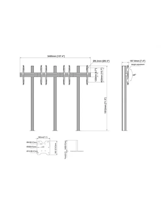 MULTIBRACKETS 3427 Bodenhalterung für Videowand Multibrackets Floormount Column Pro 3x1 MBFM3x1U 180 - 3 Bildschirme 32-65  VE