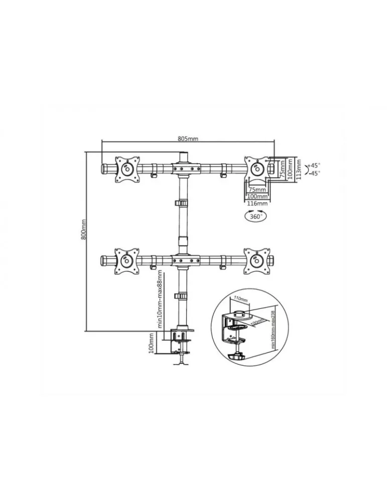 MULTIBRACKETS 3316 Rotating table stand Multibrackets Desktopmount Basic Quad - 15  - 27  screen VESA Max 100x100 MULTIBRACKET