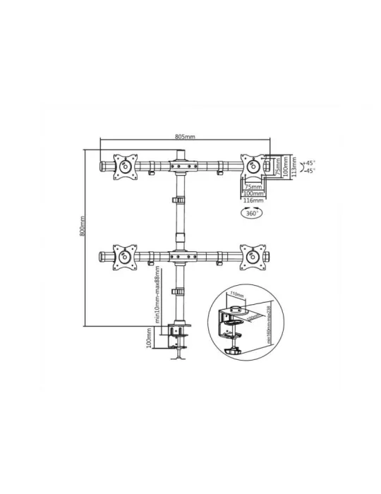MULTIBRACKETS 3316 Rotating table stand Multibrackets Desktopmount Basic Quad - 15  - 27  screen VESA Max 100x100 MULTIBRACKET