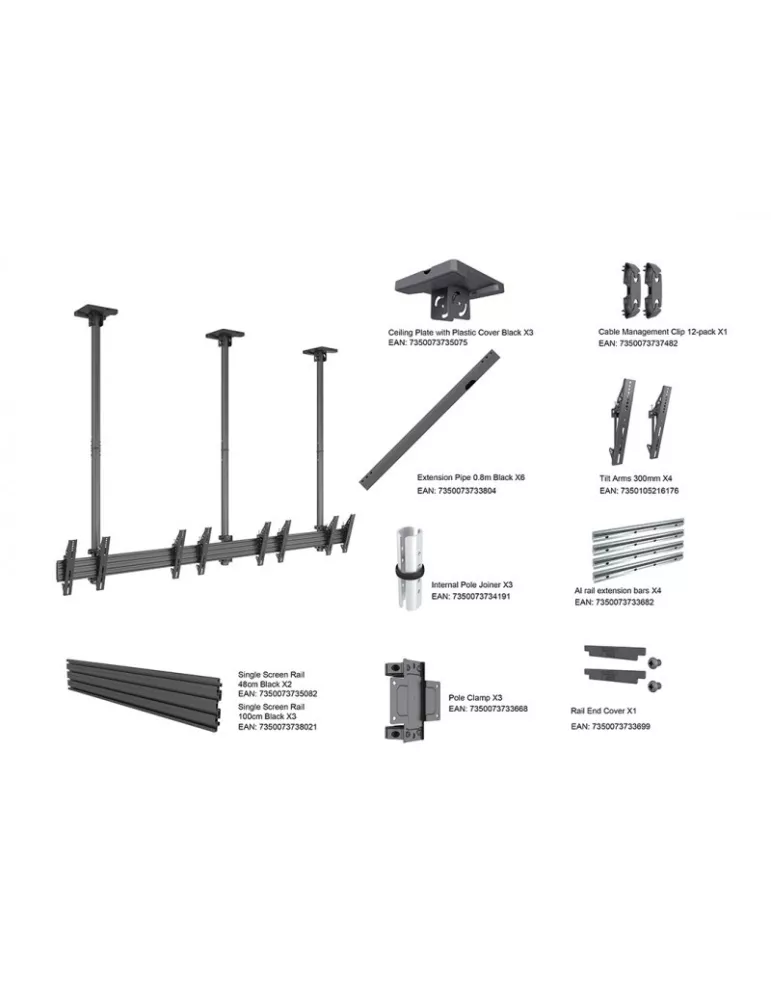 MULTIBRACKETS 6053 Support plafond Multibrackets Ceiling Mount Pro MBC4X1U - 4 écrans 32"-50" VESA Max 300x300