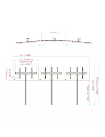 MULTIBRACKETS 4622 Bodenhalterung für Videowand Multibrackets Video Wall Floormount MBFMC3x1U-3 32-65  Bildschirme VESA Max 60 2