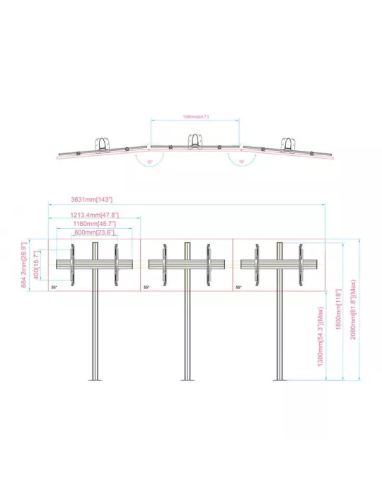 MULTIBRACKETS 4622 Soporte de suelo para videowall Multibrackets Soporte de suelo para videowall MBFMC3x1U-3 pantallas 32-65