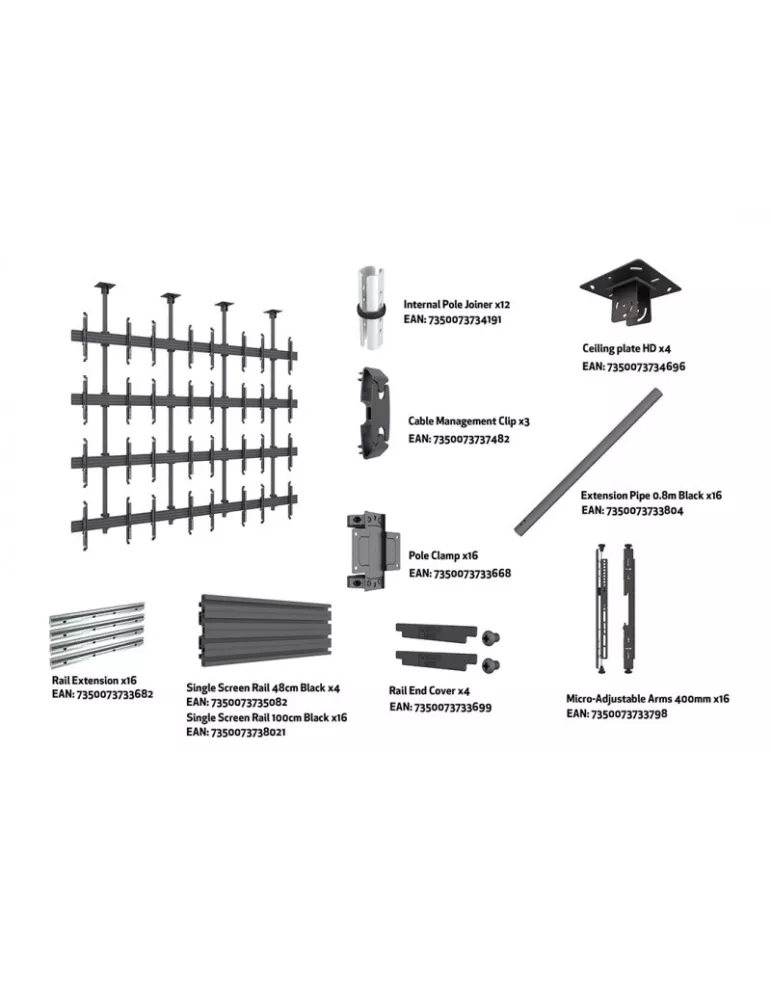 MULTIBRACKETS 7864 Adjustable Ceiling Mount Multibrackets MBC4X4U Ceiling Mount Pro - 16 screens 32 -65  VESA Max 600x400 MULT
