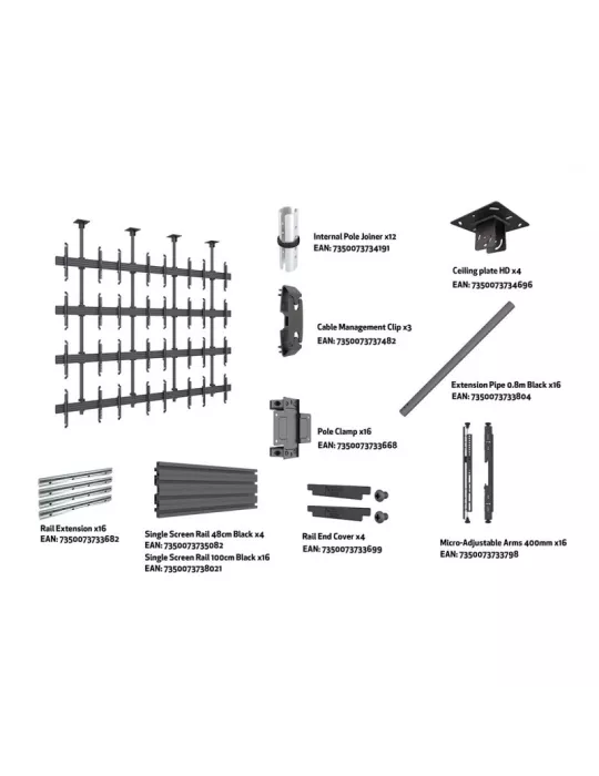 MULTIBRACKETS 7864 Soporte de techo ajustable Multibrackets MBC4X4U Soporte de techo Pro - 16 pantallas 32 -65  VESA Max 600x4