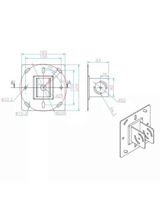 MULTIBRACKETS 7864 Adjustable Ceiling Mount Multibrackets MBC4X4U Ceiling Mount Pro - 16 screens 32 -65  VESA Max 600x400 MULT