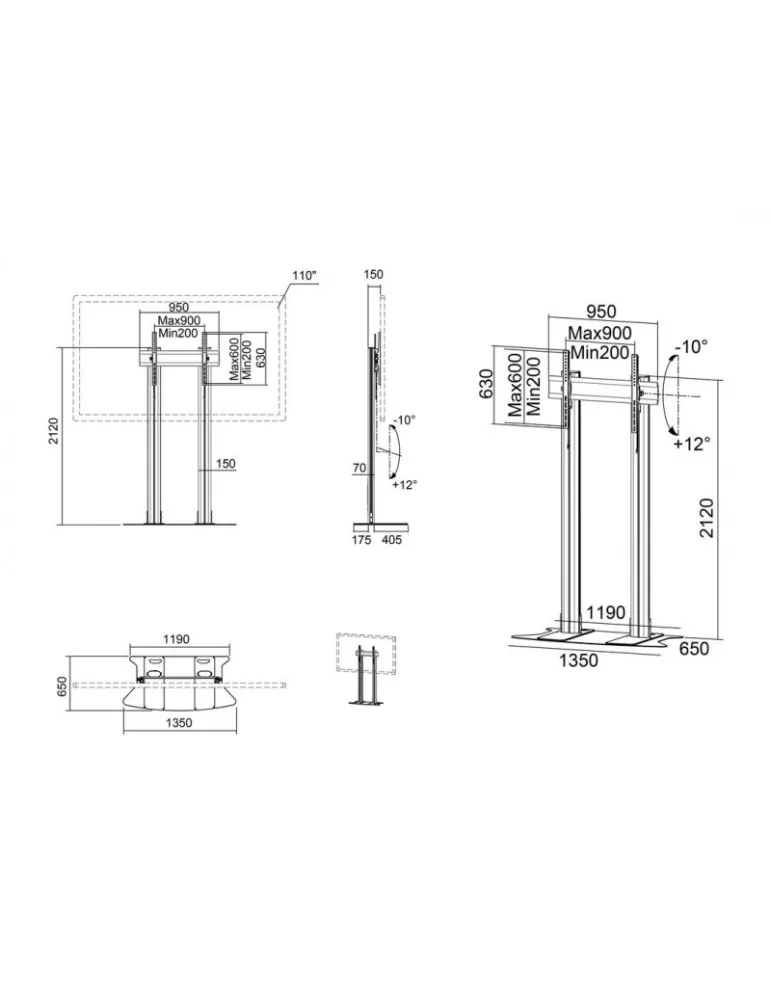 MULTIBRACKETS 2586 Support Multibrackets Public Display Stand 210 Dual Pillar Floorbase 110''