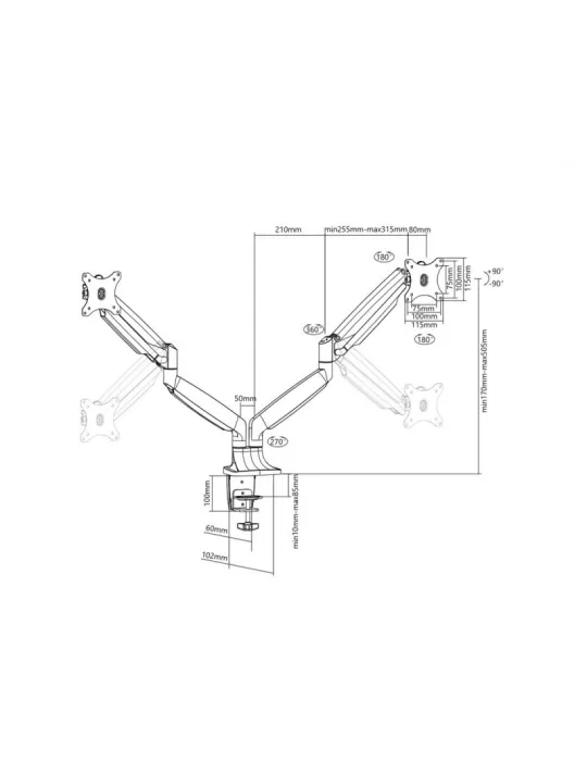 MULTIBRACKETS 3286 Support de table Multibrackets Deskmount Gas Spring Dual - 2 écrans de 15" - 30" VESA Max 100x100