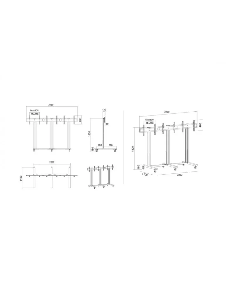 MULTIBRACKETS 9789 Support sol mobile Multibrackets Public Video Wall Stand - 2 à 3 écrans 40-75" VESA Max 800x400