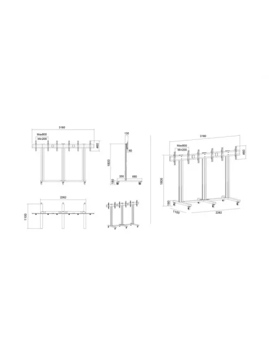 MULTIBRACKETS 9789 Soporte sol móvil Multibrackets Public Video Wall Stand - 2 a 3 pantallas 40-75  VESA Max 800x400 MULTIBRAC
