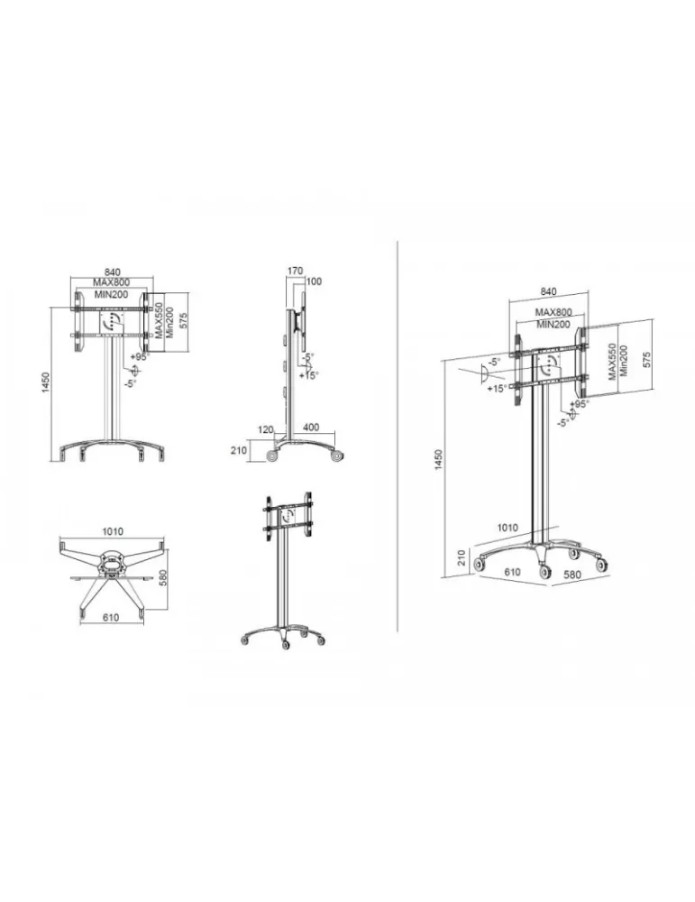 MULTIBRACKETS 5385 Support mobile pivotant Multibrackets Public Display Stand 145 Single Silver - écran 46 -63  VESA Max 800x5