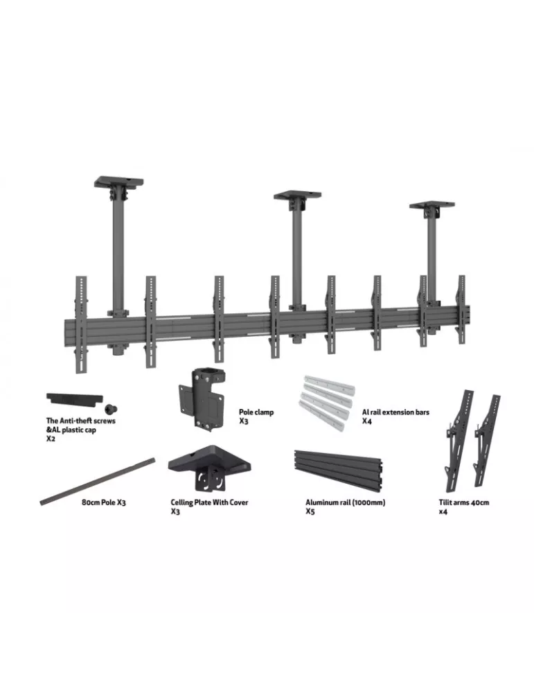 MULTIBRACKETS 3958 Soporte de techo Multibrackets Menuboard Mount Pro MBC4X1U - 4 pantallas 40 -65  VESA Max 600x400 MULTIBRAC