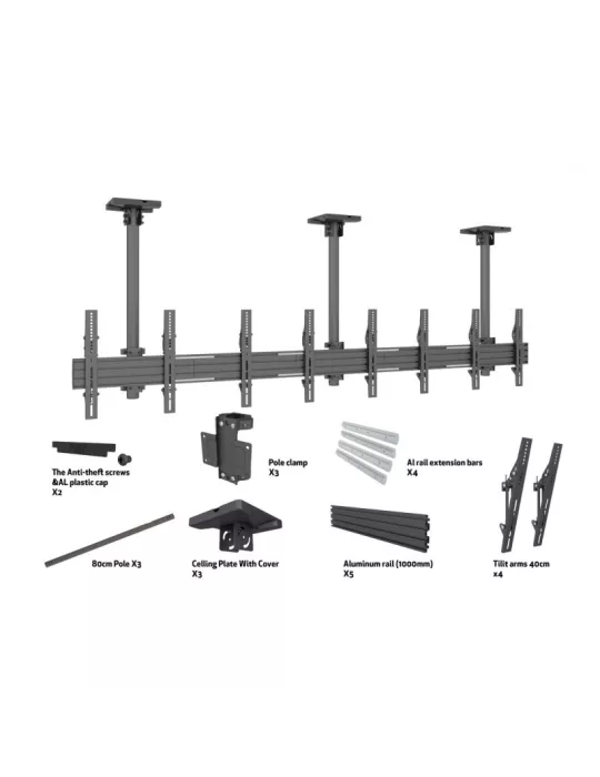 MULTIBRACKETS 3958 Support plafond Multibrackets Menuboard Mount Pro MBC4X1U - 4 écrans 40"-65" VESA Max 600x400