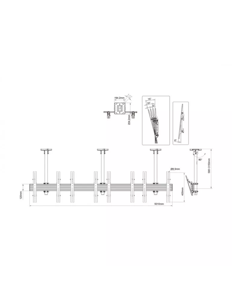 MULTIBRACKETS 3958 Soporte de techo Multibrackets Menuboard Mount Pro MBC4X1U - 4 pantallas 40 -65  VESA Max 600x400 MULTIBRAC