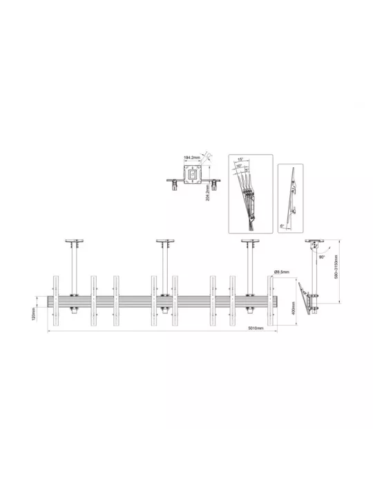 MULTIBRACKETS 3958 Ceiling mount Multibrackets Menuboard Mount Pro MBC4X1U - 4 screens 40 -65  VESA Max 600x400 MULTIBRACKETS
