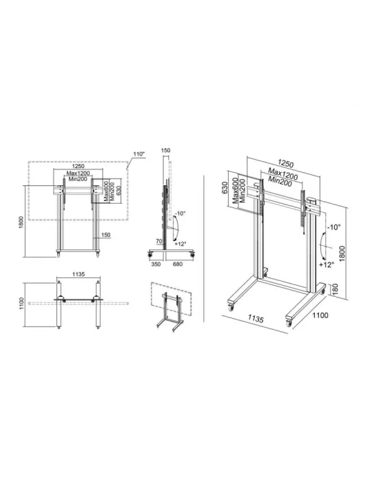 MULTIBRACKETS 2739 Support mobile Multibrackets Public Display Stand 180 Dual Pillar Wheelbase Black - écran 70"-110" VESA Max 