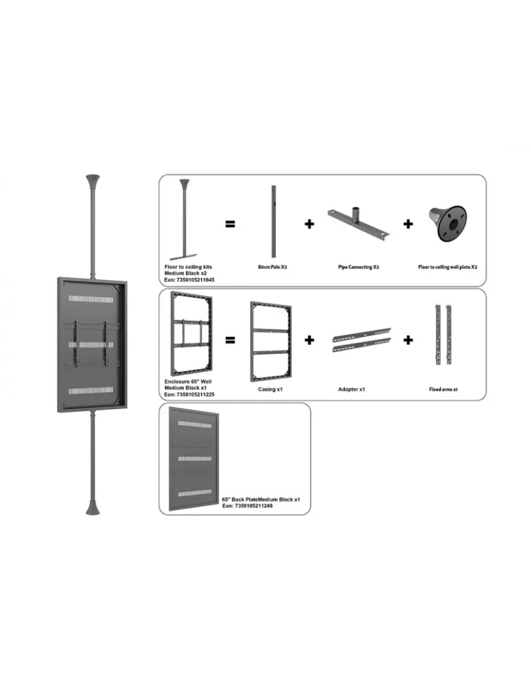 MULTIBRACKETS 5711 Support sol plafond avec caisson Multibrackets Enclosure 65" Floor to Ceiling Medium Noir - écran 65" VESA M