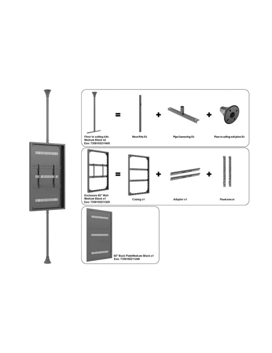 MULTIBRACKETS 5711 Support sol plafond avec caisson Multibrackets Enclosure 65" Floor to Ceiling Medium Noir - écran 65" VESA M