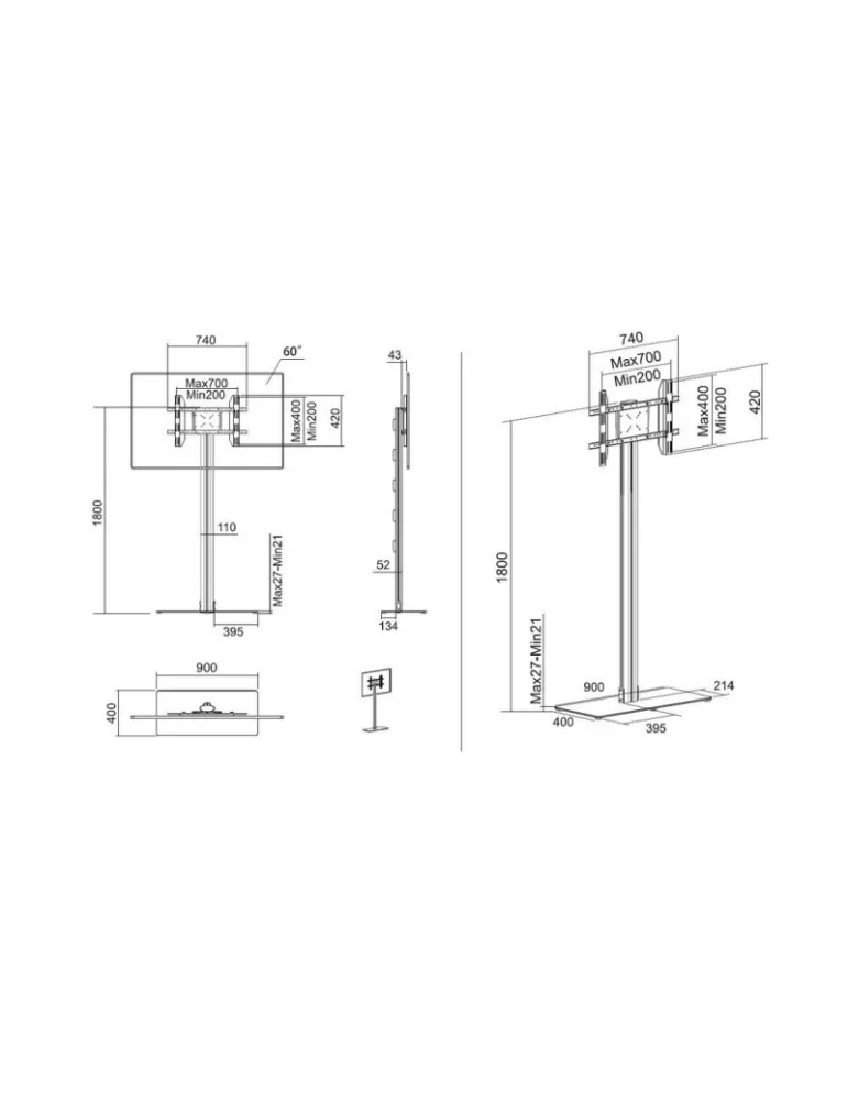 MULTIBRACKETS 2418 Support sol Multibrackets Display Stand 180 Single Silver w. Floorbase Ref:
