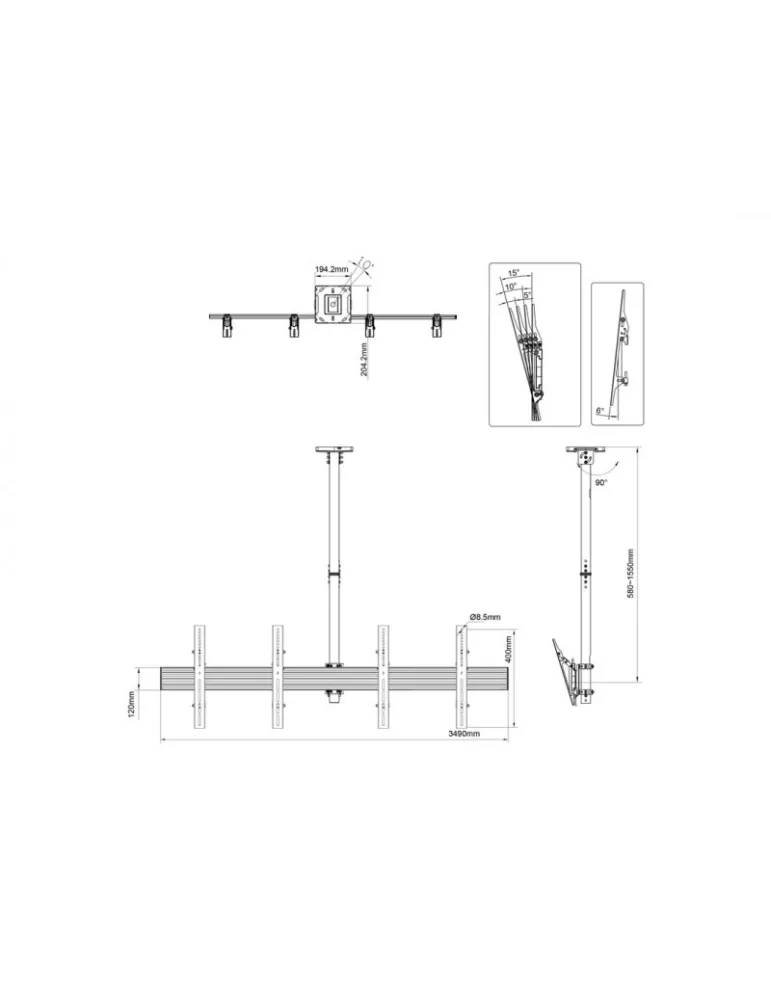 MULTIBRACKETS 3460 Soporte de techo Multibrackets MBC2X1U Soporte de techo Pro - 2 pantallas 40 -65  VESA Máx 600x400 MULTIBRA