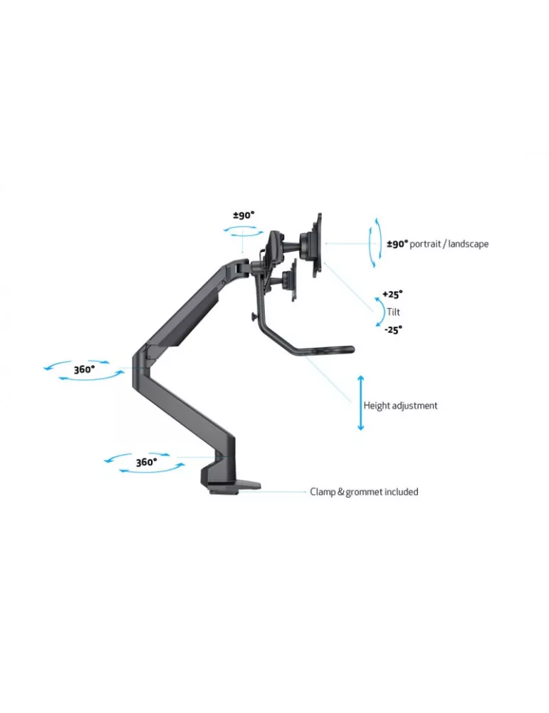 MULTIBRACKETS 6355 Articulating table support Multibrackets Gas Lift Arm w. Duo Crossbar - 2 screens 15 - 28  VESA Max 100x100