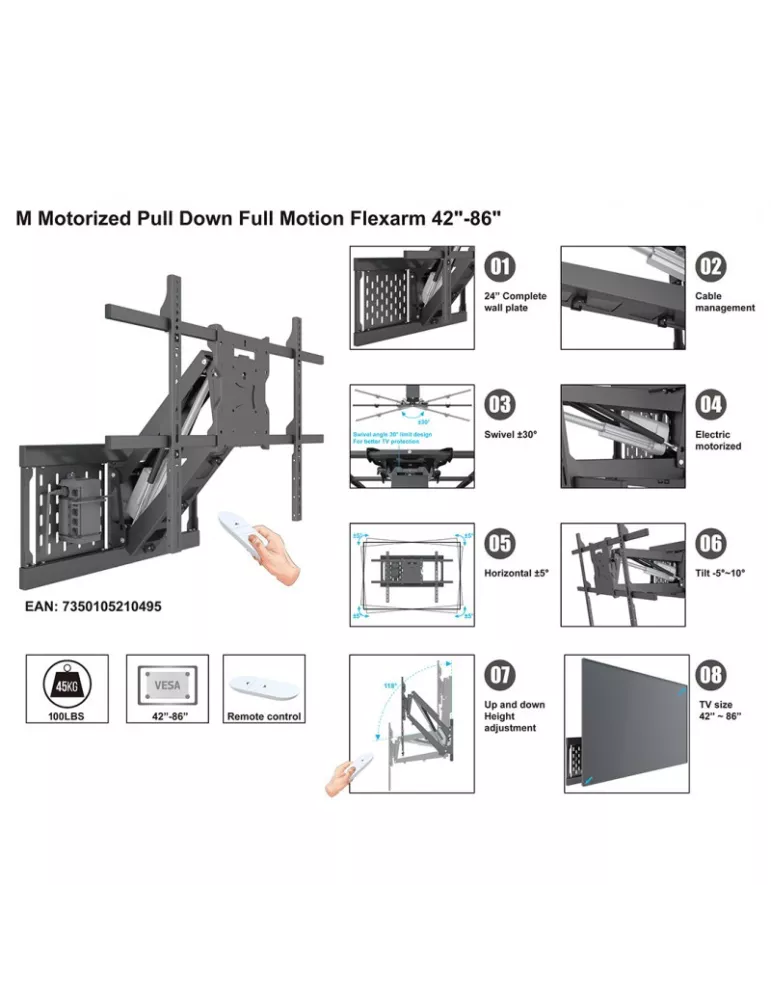 MULTIBRACKETS 0495 Motorized articulated wall mount Multibrackets FlexArm Full-motion Ref. MULTIBRACKETS MUL0495 | MusicGoodDe