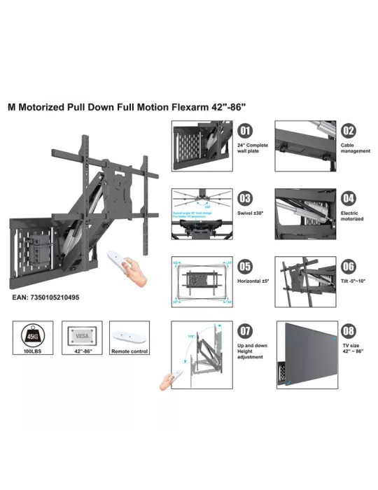 MULTIBRACKETS 0495 Motorized articulated wall mount Multibrackets FlexArm Full-motion Ref. MULTIBRACKETS MUL0495 | MusicGoodDe