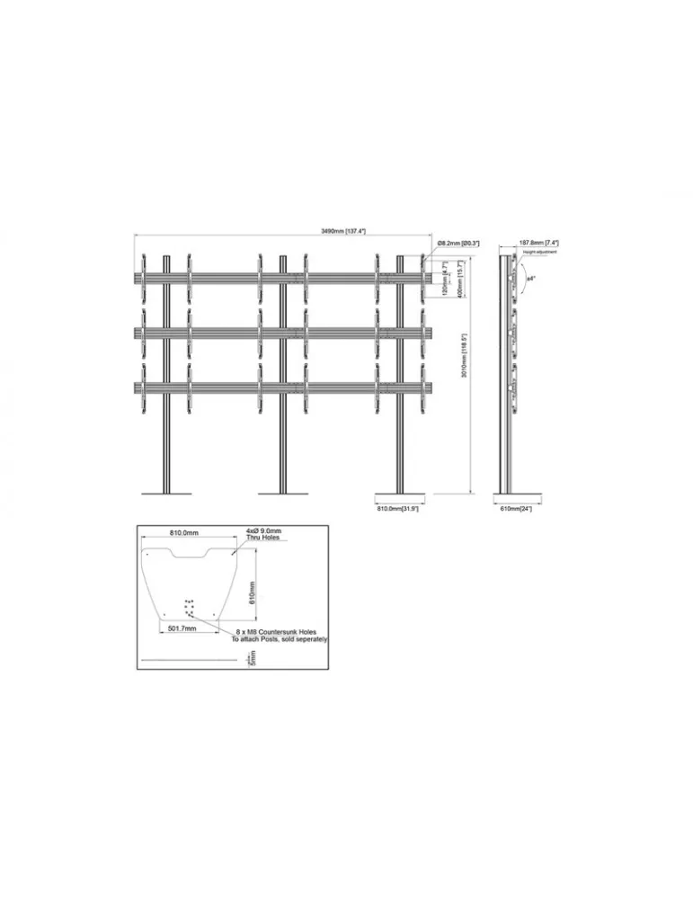 MULTIPISTA 3533 MBF3x3U 300 Soporte de suelo microajustable para videowall Ref  MULTIBRACKETS MUL3533 | MusicGoodDeal