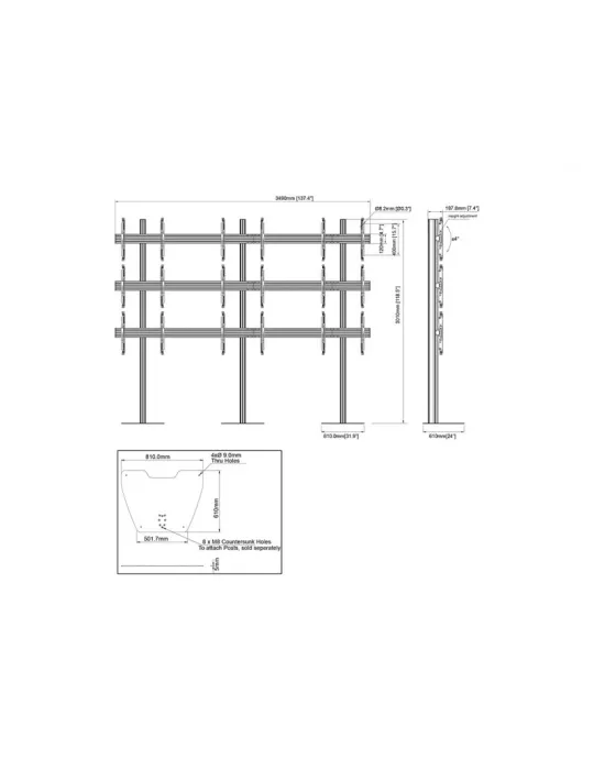 MULTIBRACKETS 3533 Support sol videowall  MBF3x3U 300 micro-ajustable Ref: