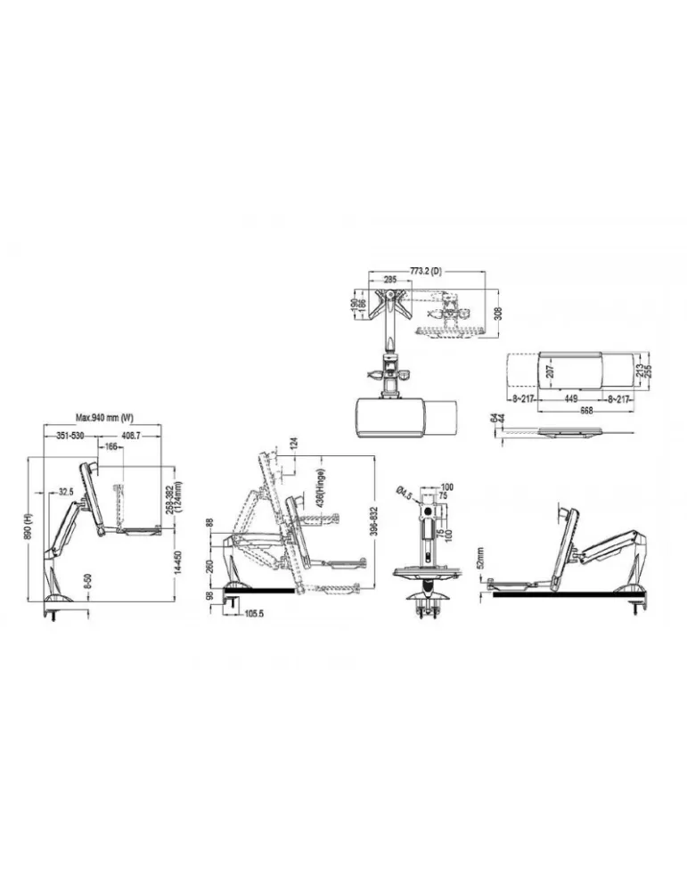 MULTIBRACKETS 4634 Support de table Multibrackets Flex Desk Workstation - écran 15"-27" VESA Max 100x100