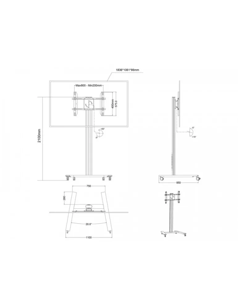 MULTIBRACKETS 5341 Mobiler Ständer Multibrackets Public Display Stand 210 HD Single Silver - 55 -80 -Bildschirm VESA Max 800x5
