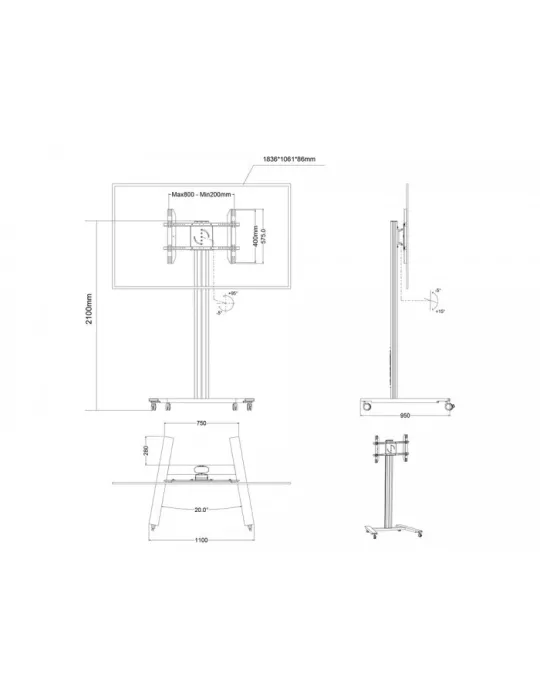 MULTIBRACKETS 5341 Support mobile Multibrackets Public Display Stand 210 HD Single Silver - écran 55"-80" VESA Max 800x500