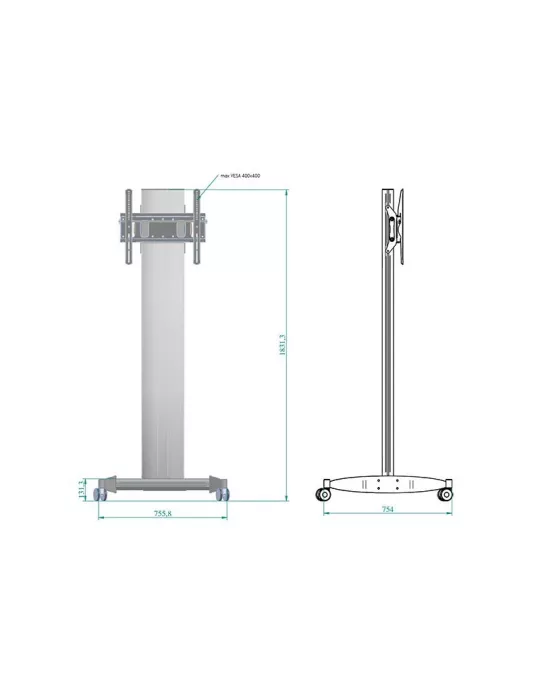EUROMET 16400 Support sol mobile Blanc  SLIDE  Ecran Vesa Max 600x400