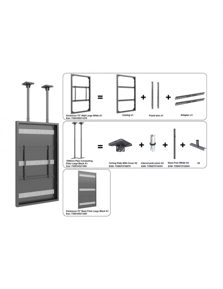 MULTIBRACKETS 5827 Ceiling support with Multibrackets Enclosure 75  Ceiling Medium Black - 75  screen VESA Max 600x400 MULTIBR