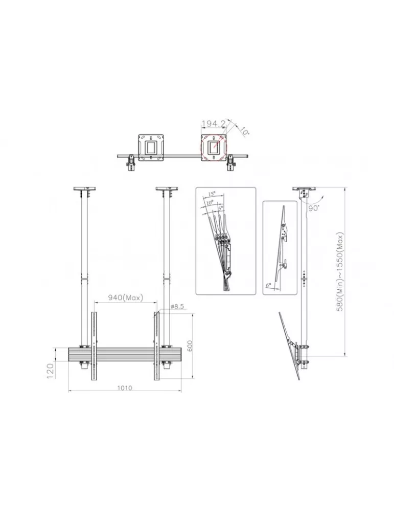 MULTIBRACKETS 5785 Ceiling mount Multibrackets MBC1USD 900 Ceiling Mount Pro - screen 40 -100  VESA Max 900x600 MULTIBRACKETS