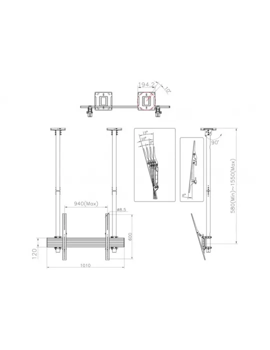 MULTIBRACKETS 5785 Soporte de techo Multibrackets MBC1USD 900 Ceiling Mount Pro - pantalla 40 -100  VESA Max 900x600 MULTIBRAC