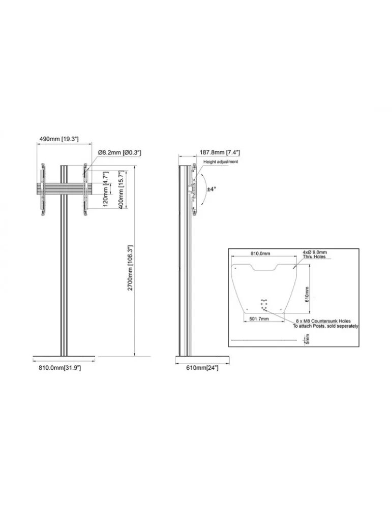 MULTIBRACKETS 4110 Support sol ajustable Multibrackets MBFSC1U 270 Floorstand Column Pro REF: