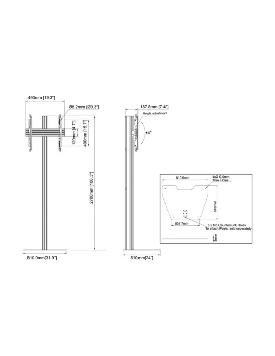 MULTIBRACKETS 4110 Support sol ajustable Multibrackets MBFSC1U 270 Floorstand Column Pro REF  MULTIBRACKETS MUL4110 | MusicGoo
