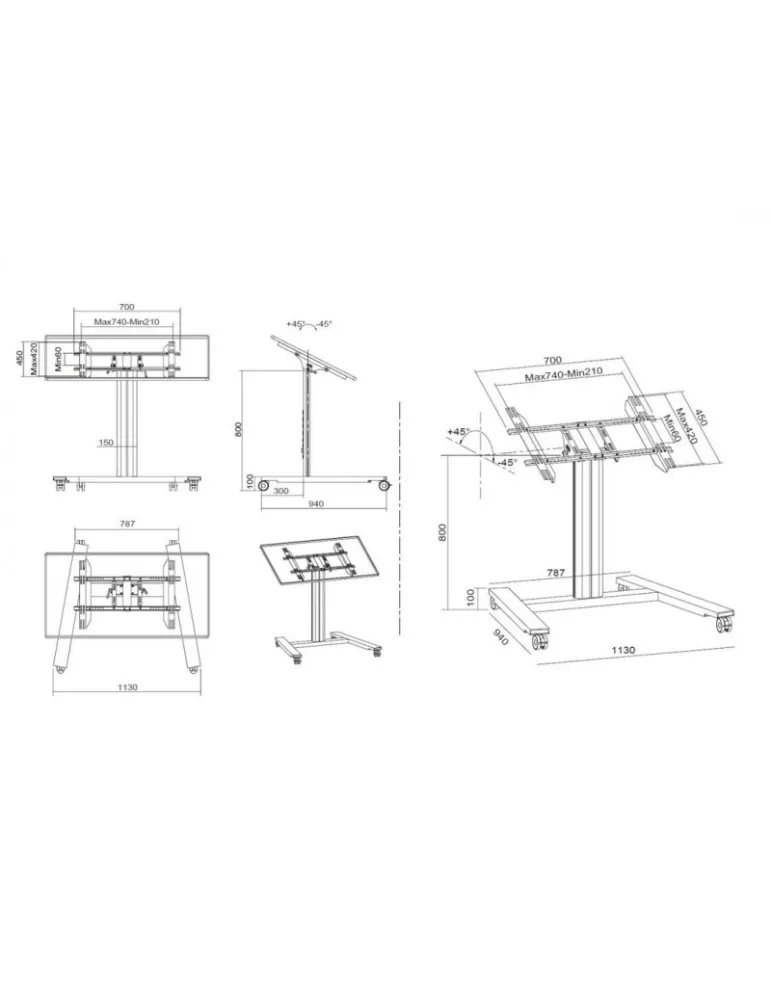 MULTIBRACKETS 6812 Soporte móvil inclinable Multibrackets Public Display Stand 80 HD Wheelbase Single Negro - écran 32 -55  VE