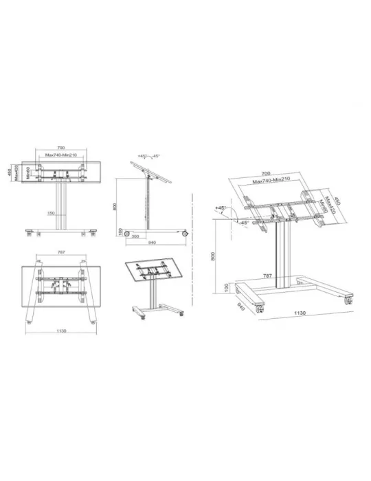 MULTIBRACKETS 6812 Support mobile inclinable Multibrackets Public Display Stand 80 HD Wheelbase Single Black - écran 32"-55" VE